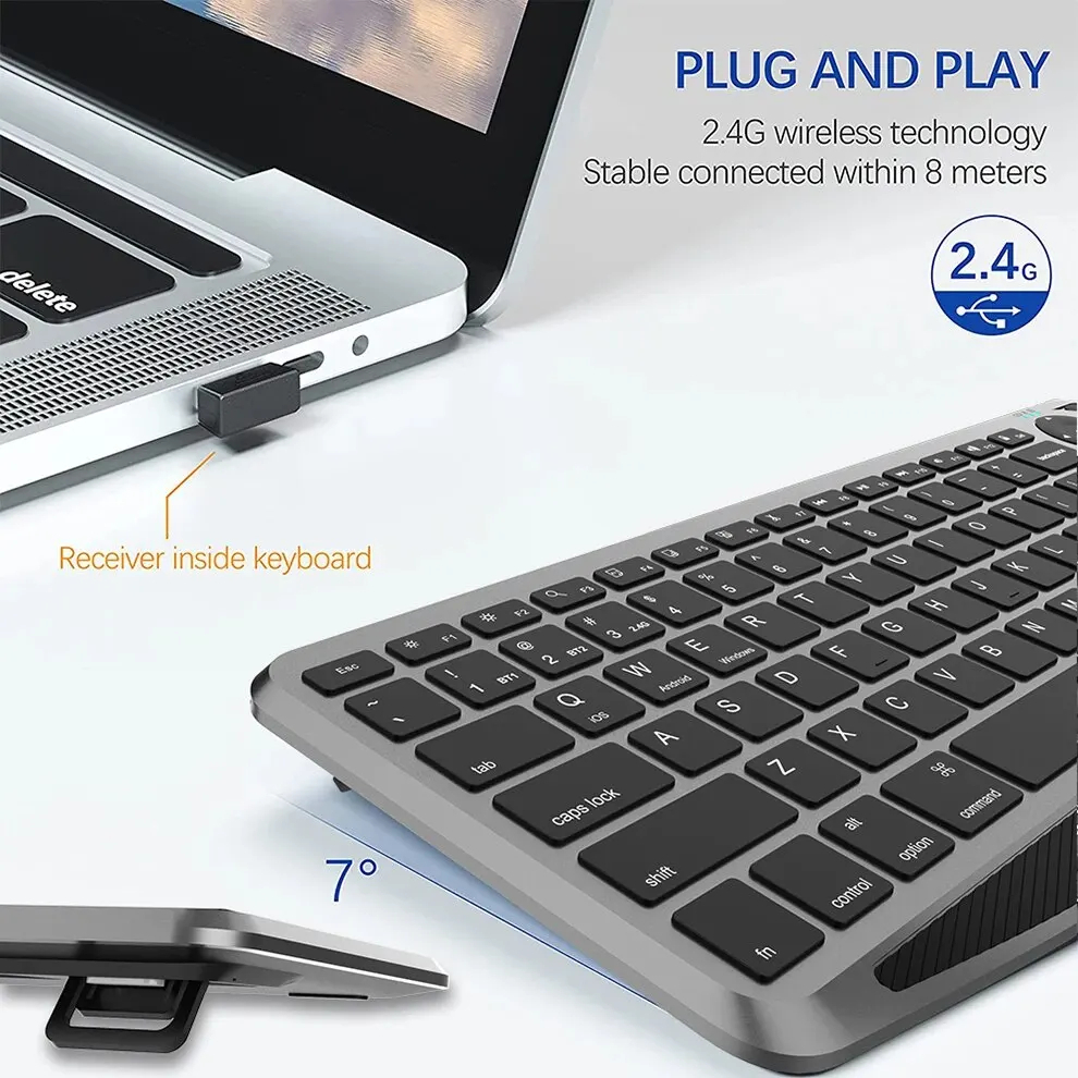 SIGOR 2.4G Bluetooth Wireless Keyboard with Touchpad 7-Colors Backlit