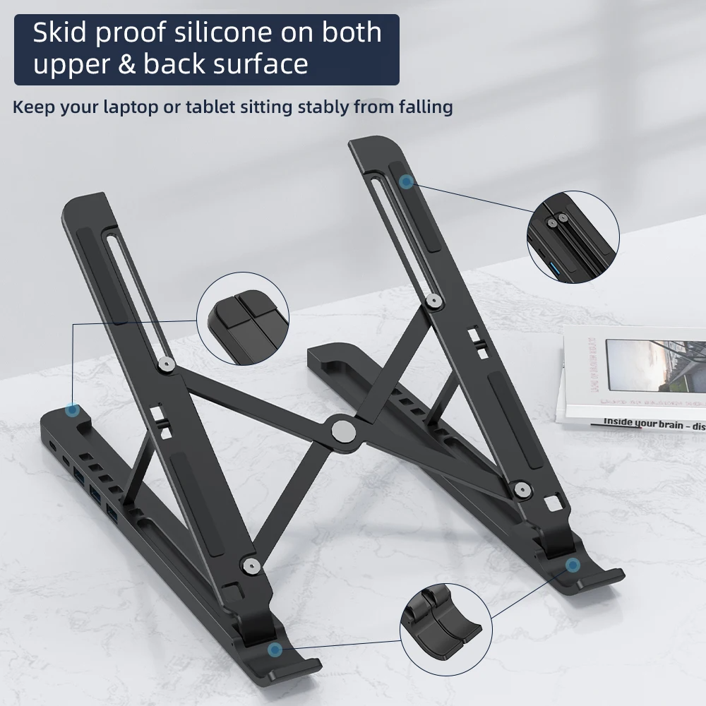SIGOR 4 in 1 Adjust Height Metal Foldable RGB Light Laptop Stand With USB Hub
