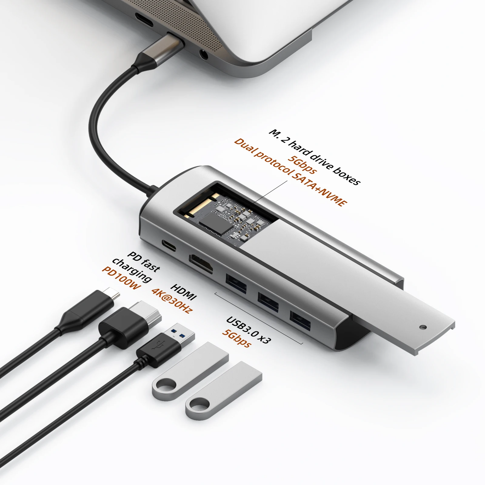 SIGOR SSD USB Hub 6-in-1 Type C Hub Docing Station