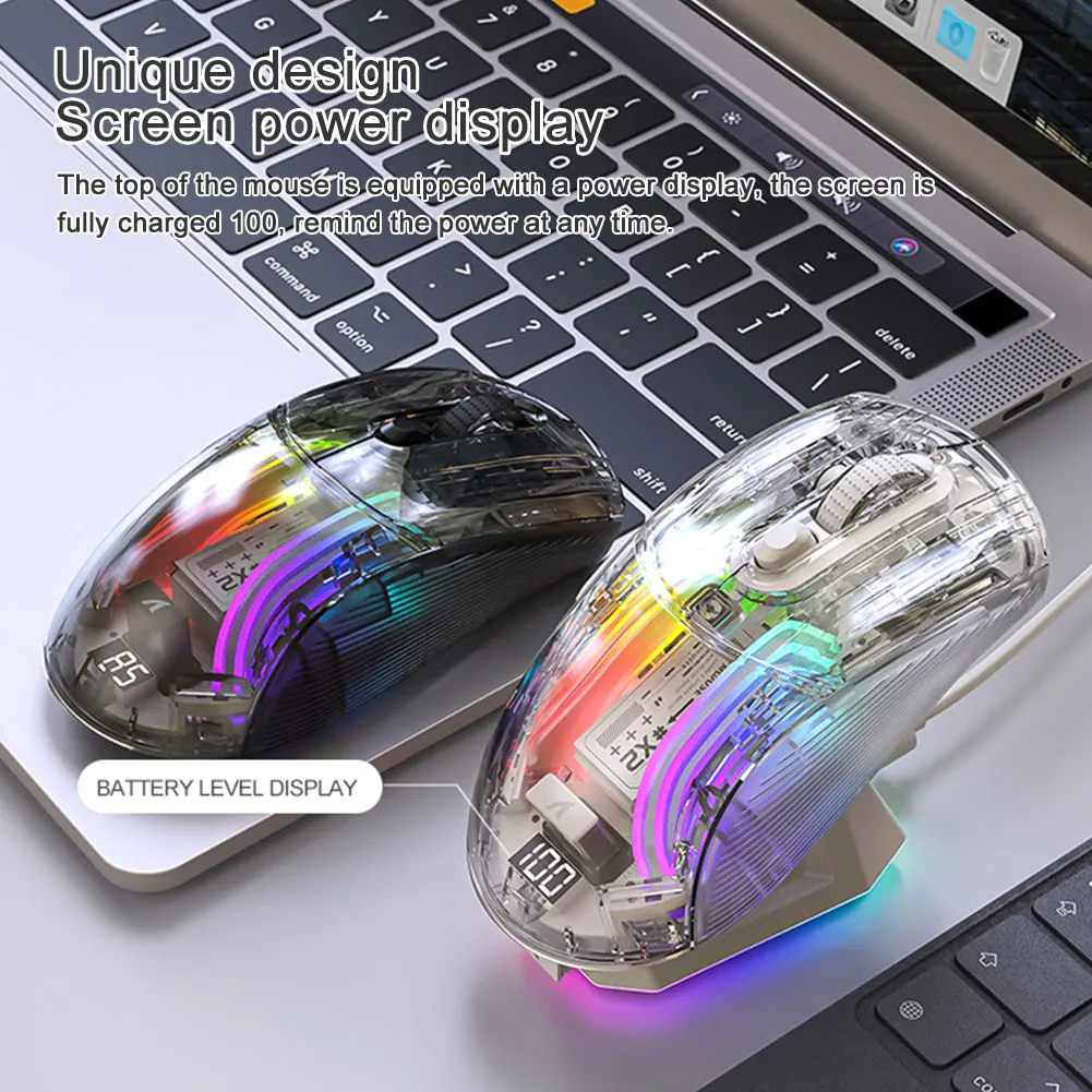 SIGOR Wireless Transparent Gaming Mouse Bluetooth-Compatible 3 Modes Mice