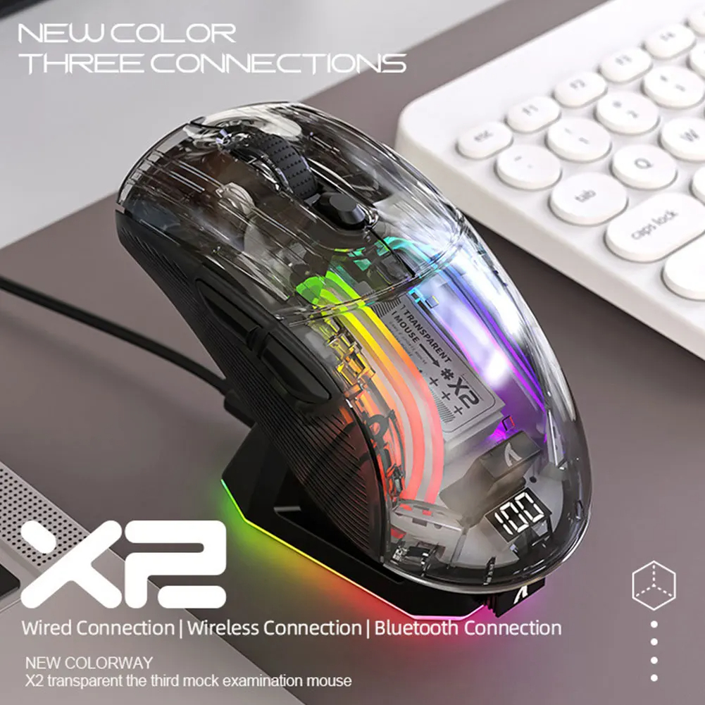 SIGOR Wireless Transparent Gaming Mouse Bluetooth-Compatible 3 Modes Mice