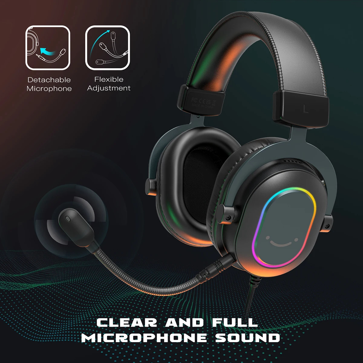 SIGOR Dynamic RGB Gaming Headset with Mic Over-Ear Headphones 7.1 Surround Sound