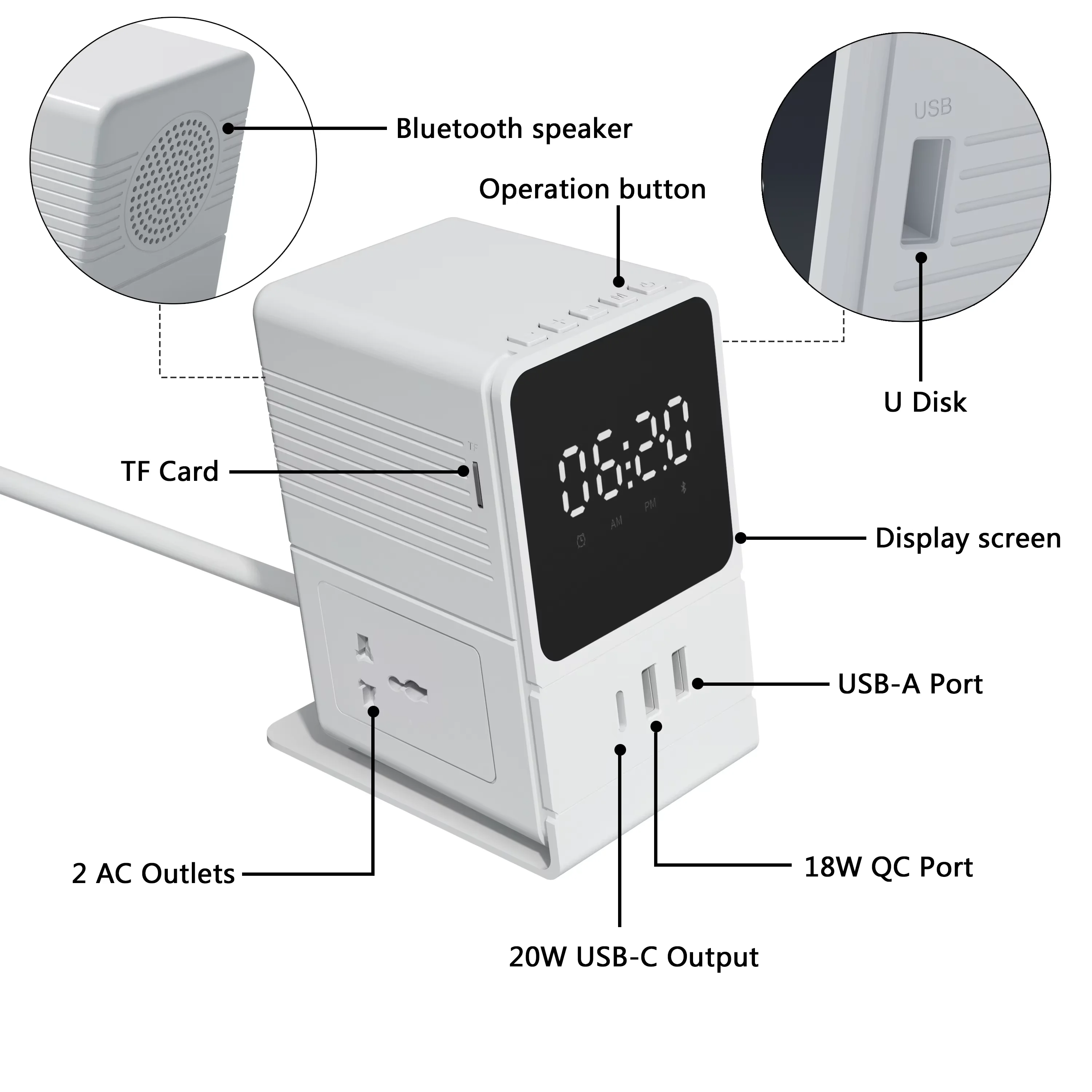 SIGOR Desk Digital Alarm Clock With Mini Cube Universal Extension Board