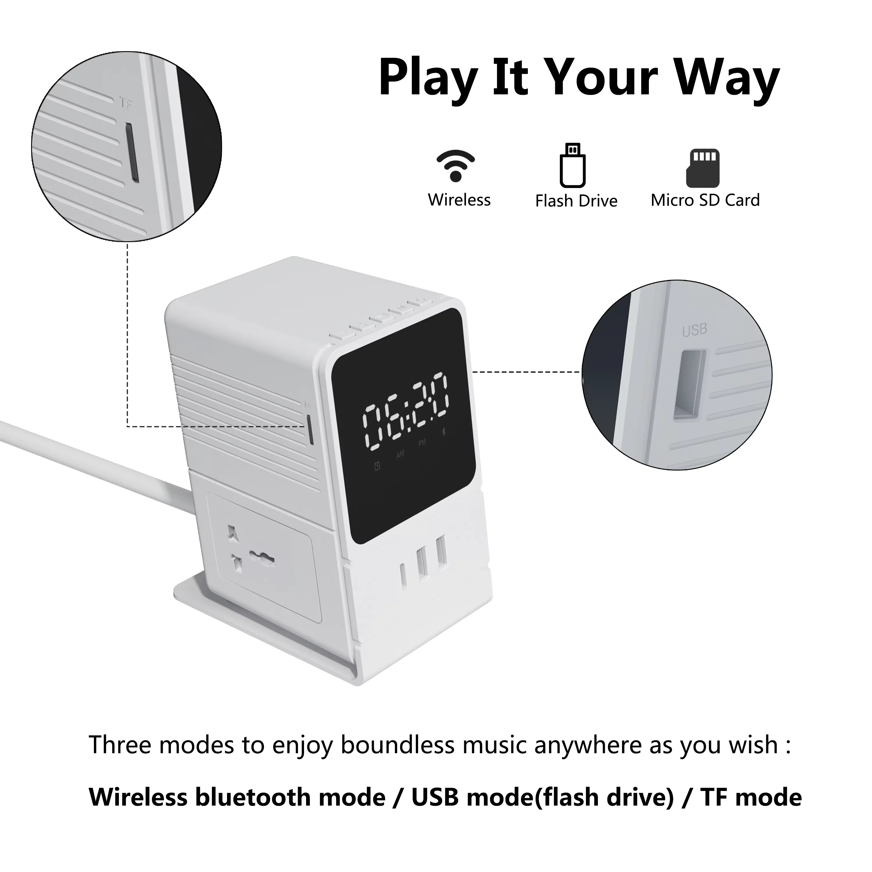 SIGOR Desk Digital Alarm Clock With Mini Cube Universal Extension Board