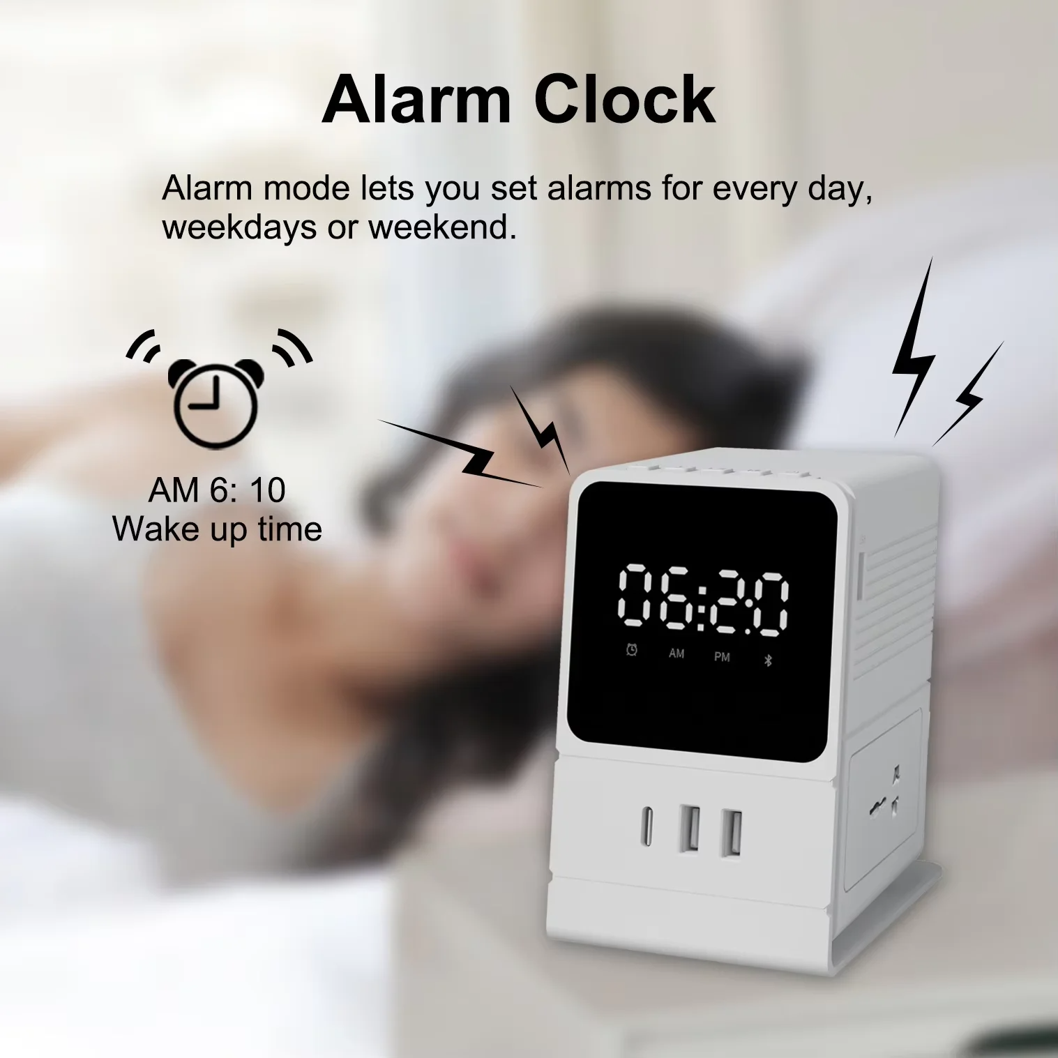 SIGOR Desk Digital Alarm Clock With Mini Cube Universal Extension Board