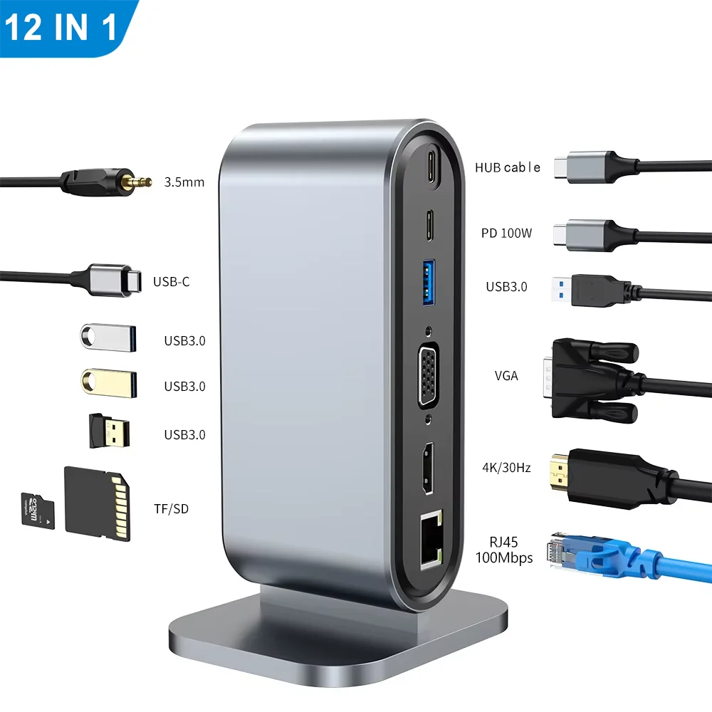 SIGOR Portable Multifunctional USB2.0 12 in 1 Hub Docking Station