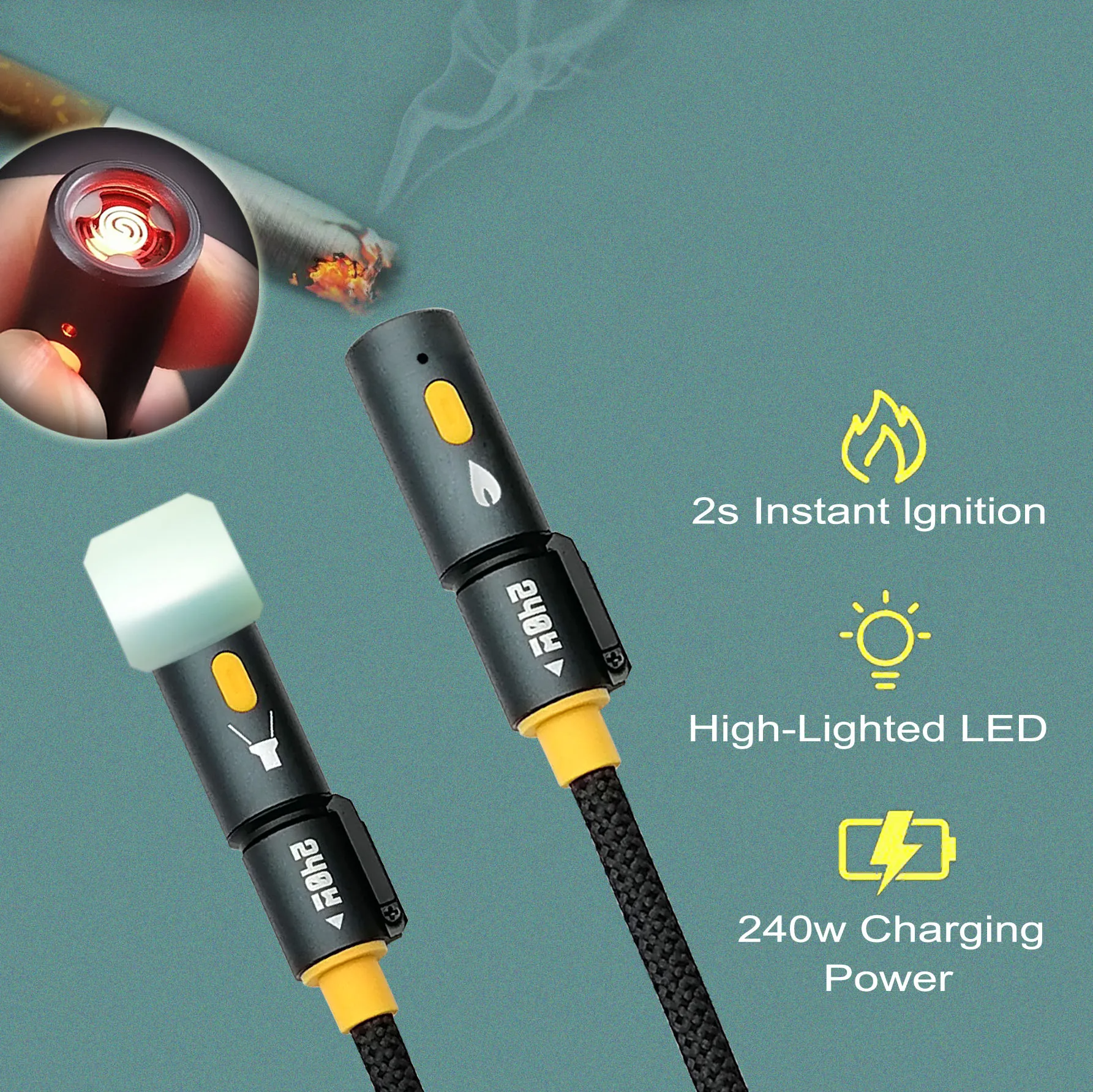 SIGOR 240W camping fast charging cable + igniter + LED light