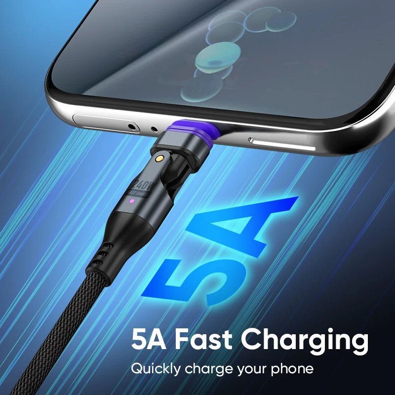 SIGOR FREE SHIPPING 240W 5A Magnetic Roatation Charging Data Cable PD3.1 USB C Cable
