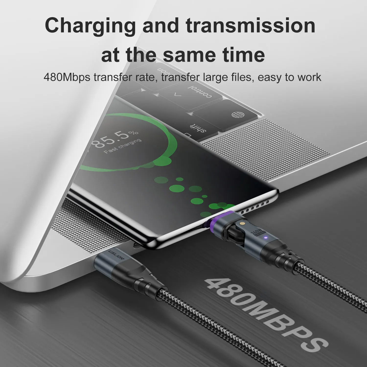 SIGOR FREE SHIPPING 240W 5A Magnetic Roatation Charging Data Cable PD3.1 USB C Cable