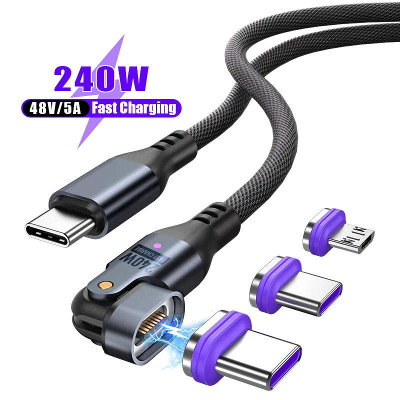 SIGOR FREE SHIPPING 240W 5A Magnetic Roatation Charging Data Cable PD3.1 USB C Cable