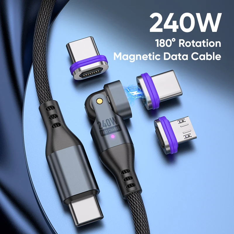 SIGOR FREE SHIPPING 240W 5A Magnetic Roatation Charging Data Cable PD3.1 USB C Cable