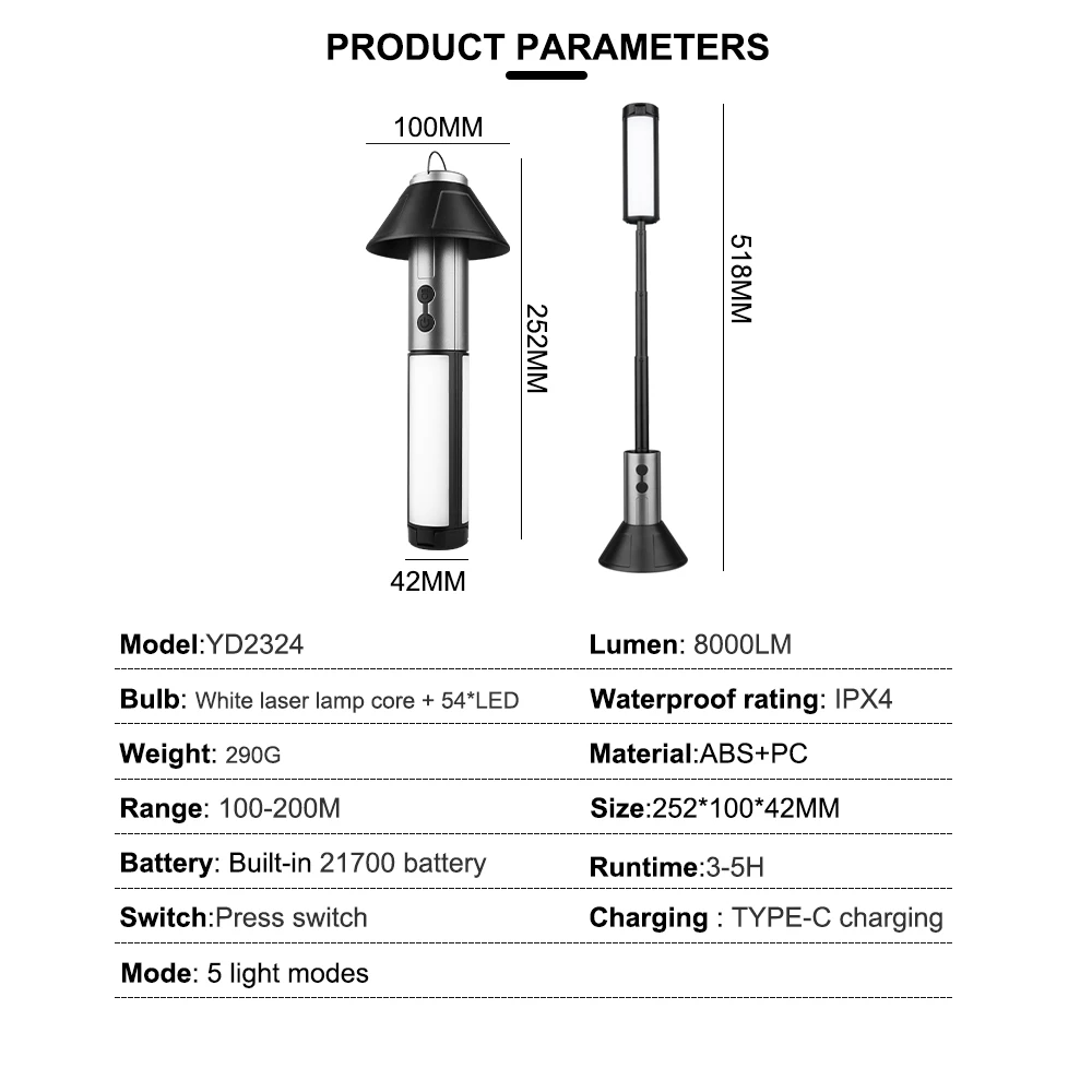 SIGOR multi-function camping light portable high power 30w