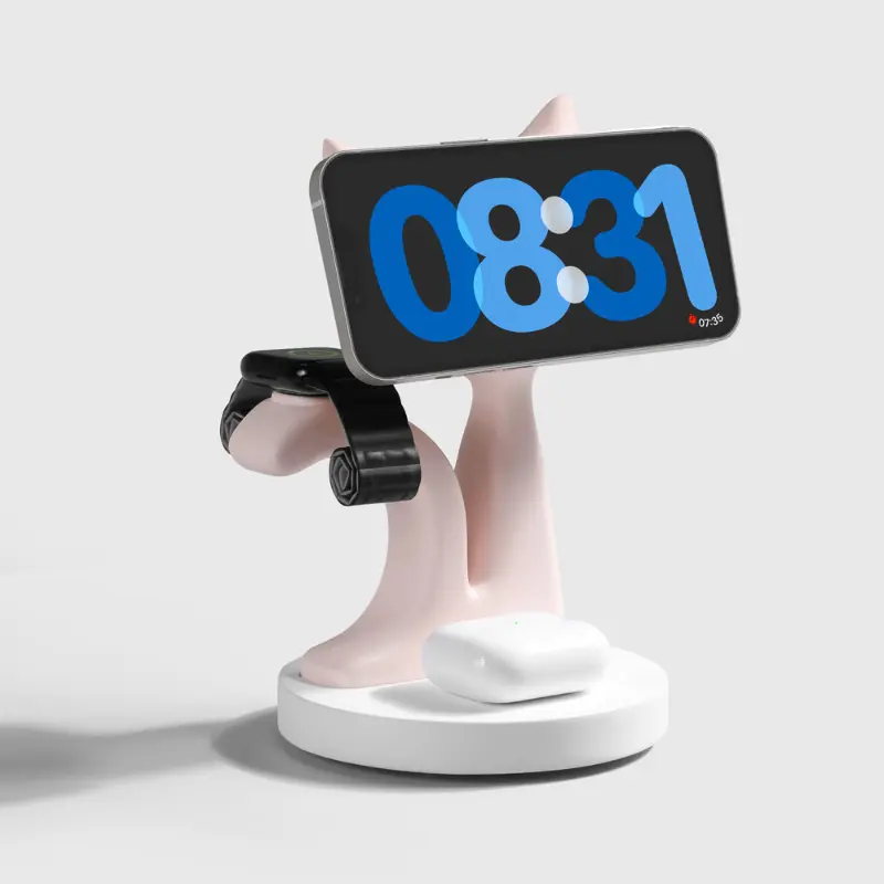 SIGOR 3-in-1 MagSafe Charging Stand – Cute Cat Desktop Dock