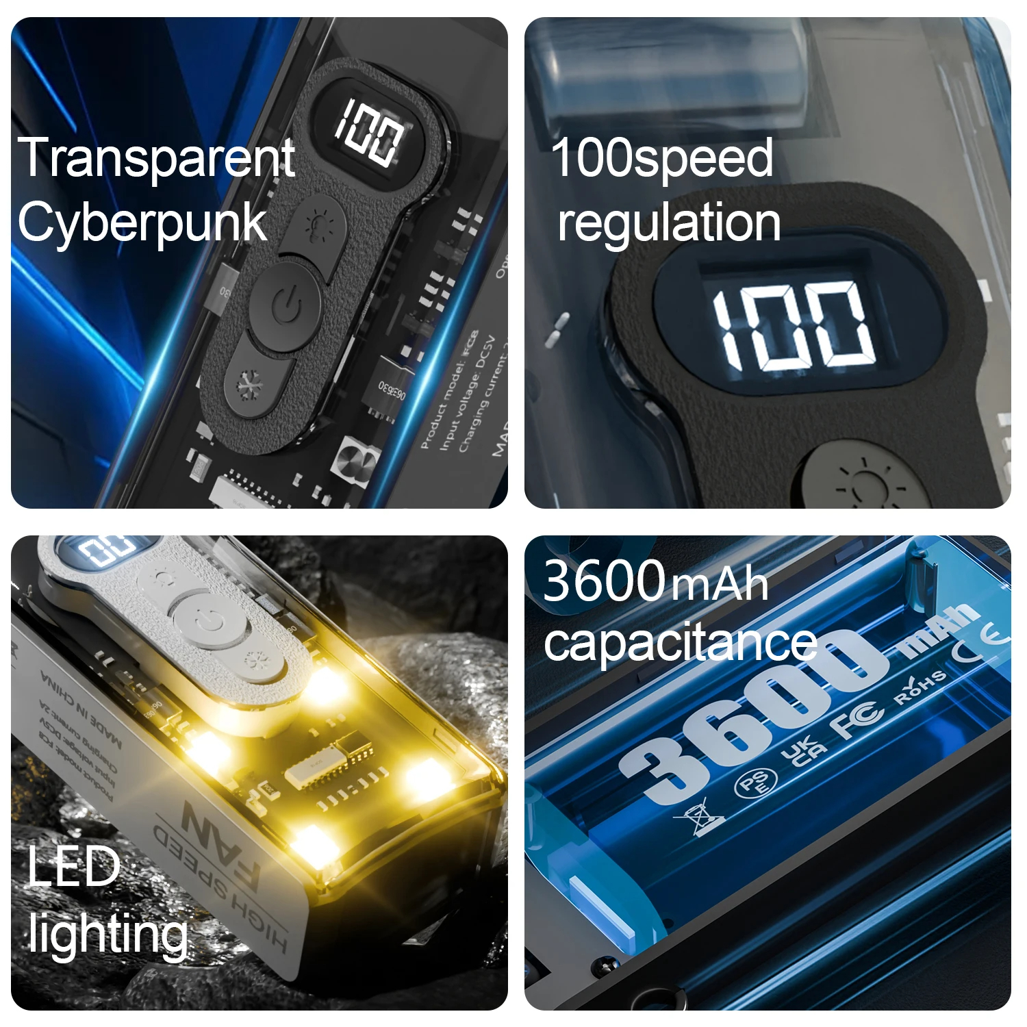 SIGOR Cyberpunk Transparent Fan – 100-Speed Mini USB Fan