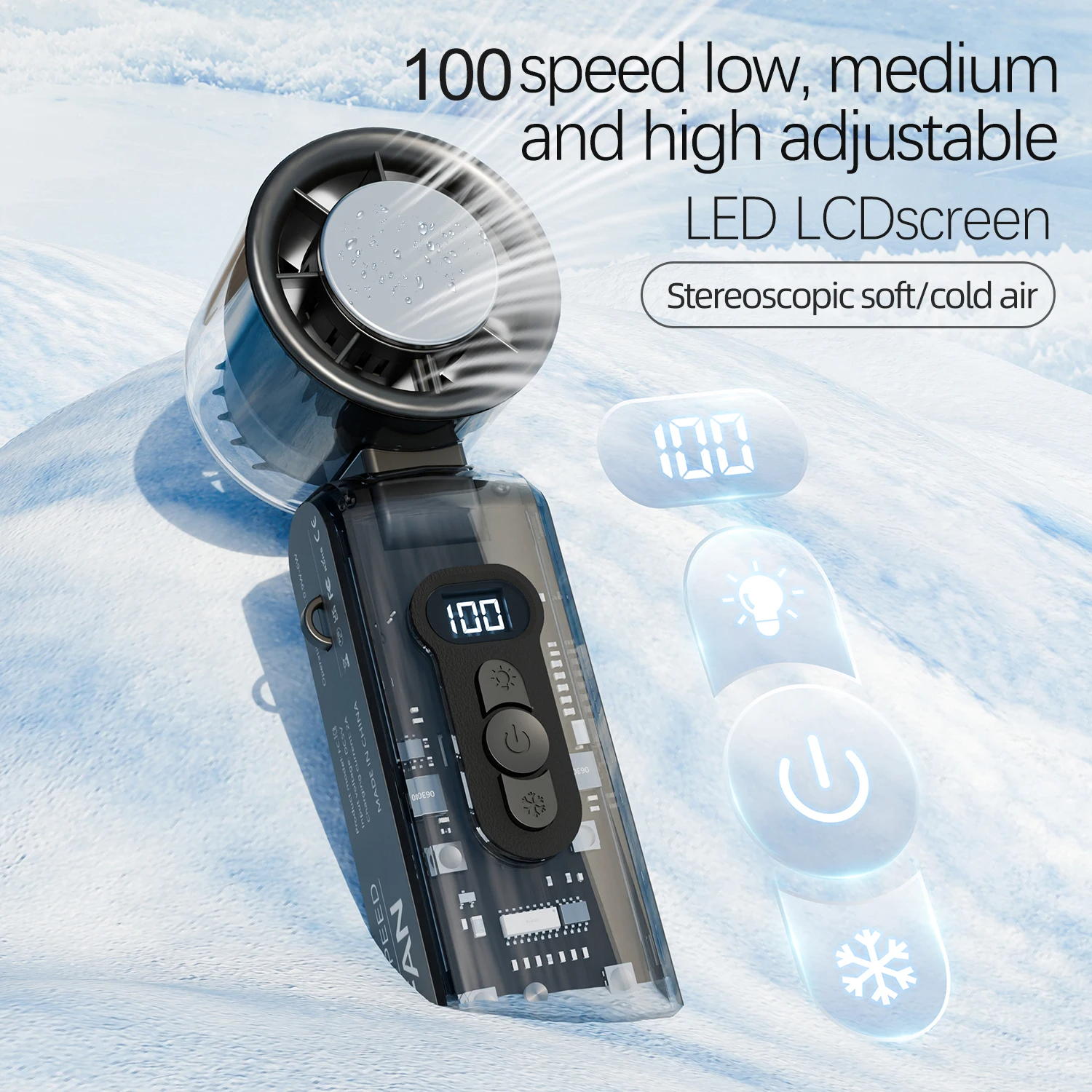 SIGOR Cyberpunk Transparent Fan – 100-Speed Mini USB Fan