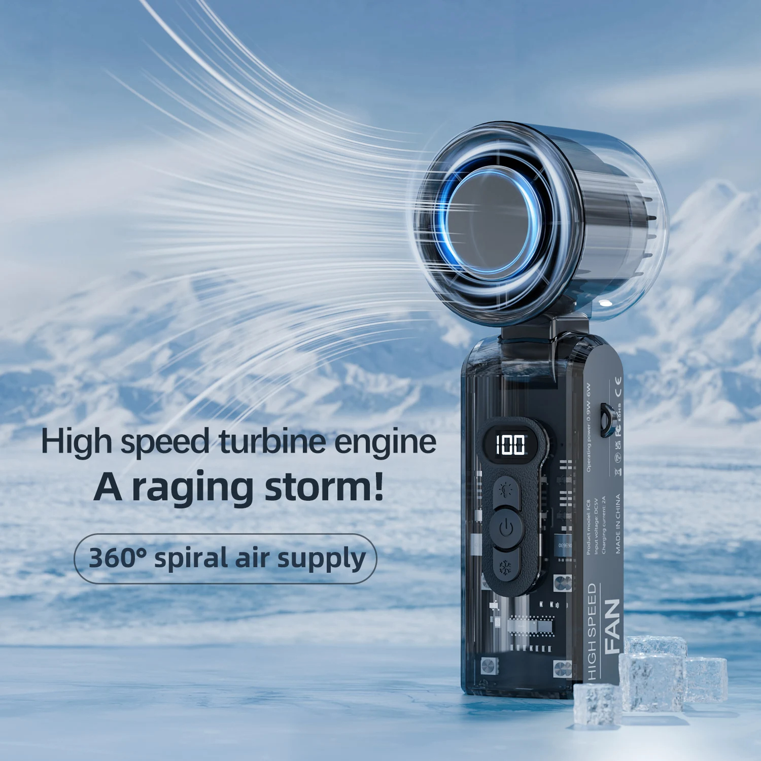 SIGOR Cyberpunk Transparent Fan – 100-Speed Mini USB Fan