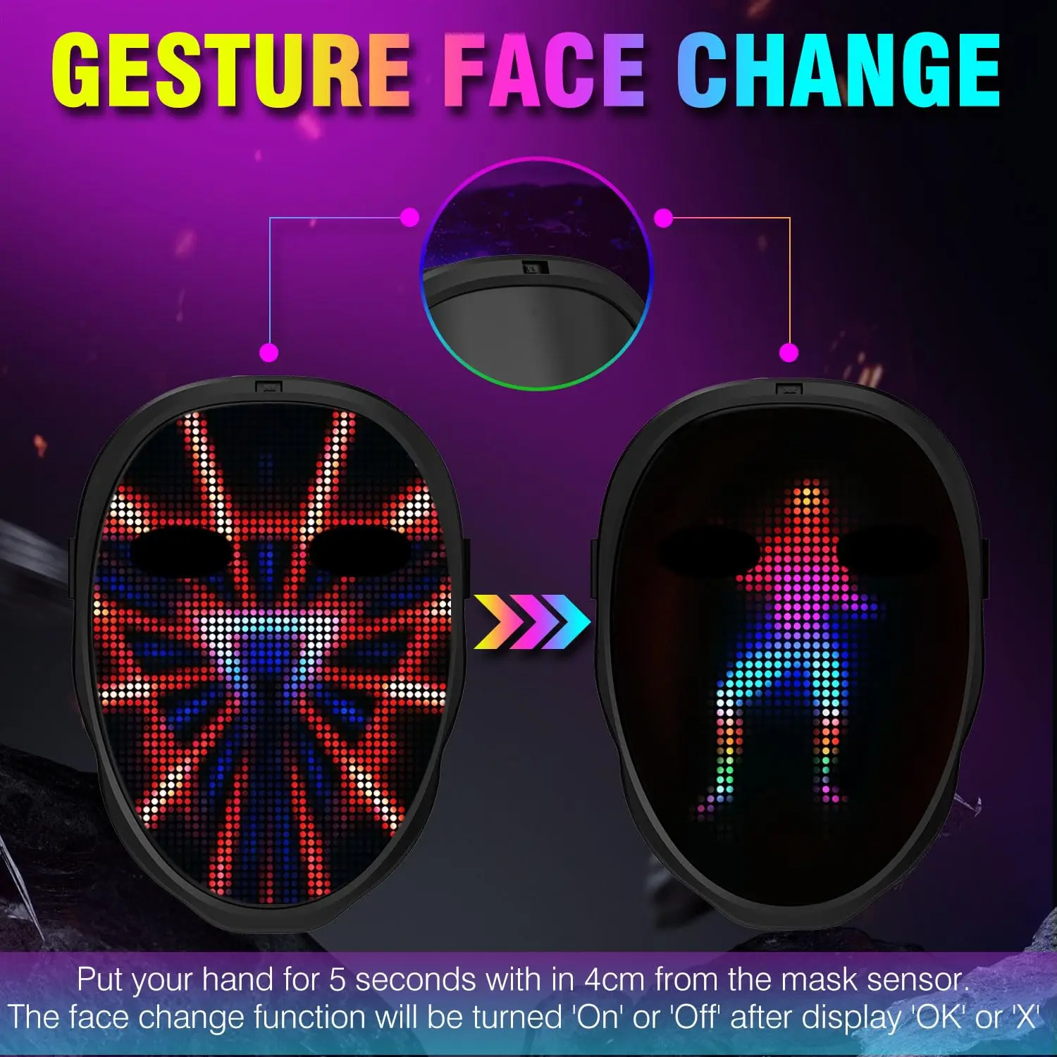 SIGOR Party LED Light Up Bluetooth Mask Gesture Sensing Smart Display