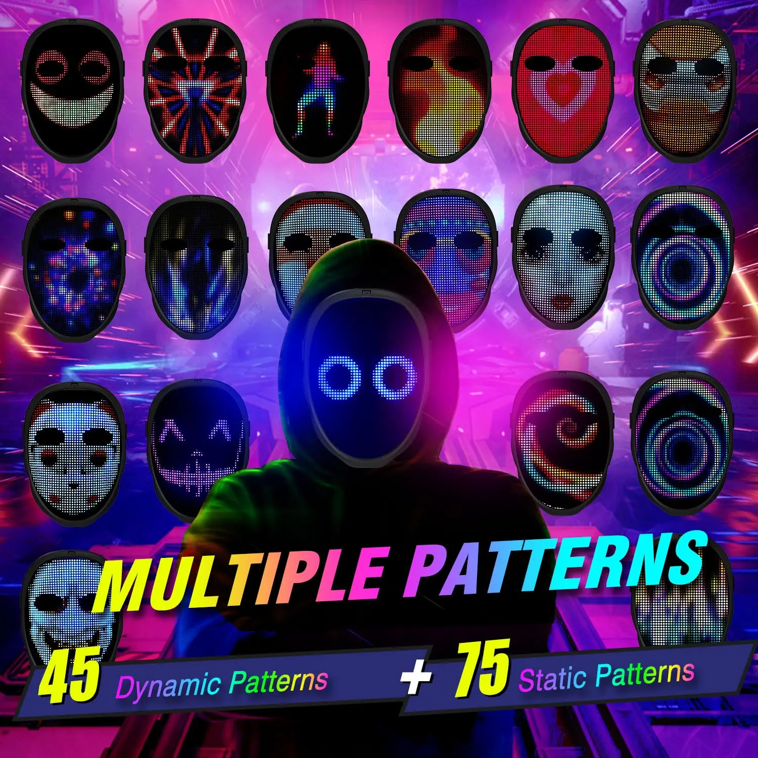 SIGOR Party LED Light Up Bluetooth Mask Gesture Sensing Smart Display