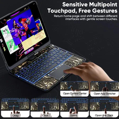 SIGOR 360° Rotating Wireless Bluetooth Multi-Touch IPAD Pro Mini Air Protective Case with Keyboard